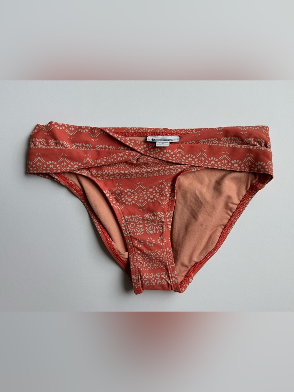 Robin Piccone Isla Twist Bikini Bottom Terracotta Ivory Boho Print Small S 21026